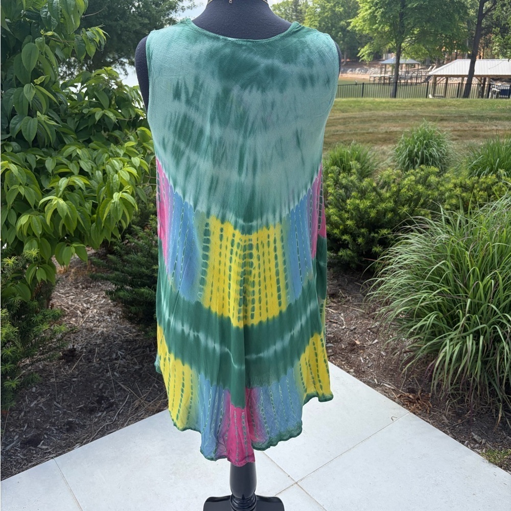 Boho Tie Dye Swing Tunic Dress Sleeveless Viscose Medium - Picture 2 of 3